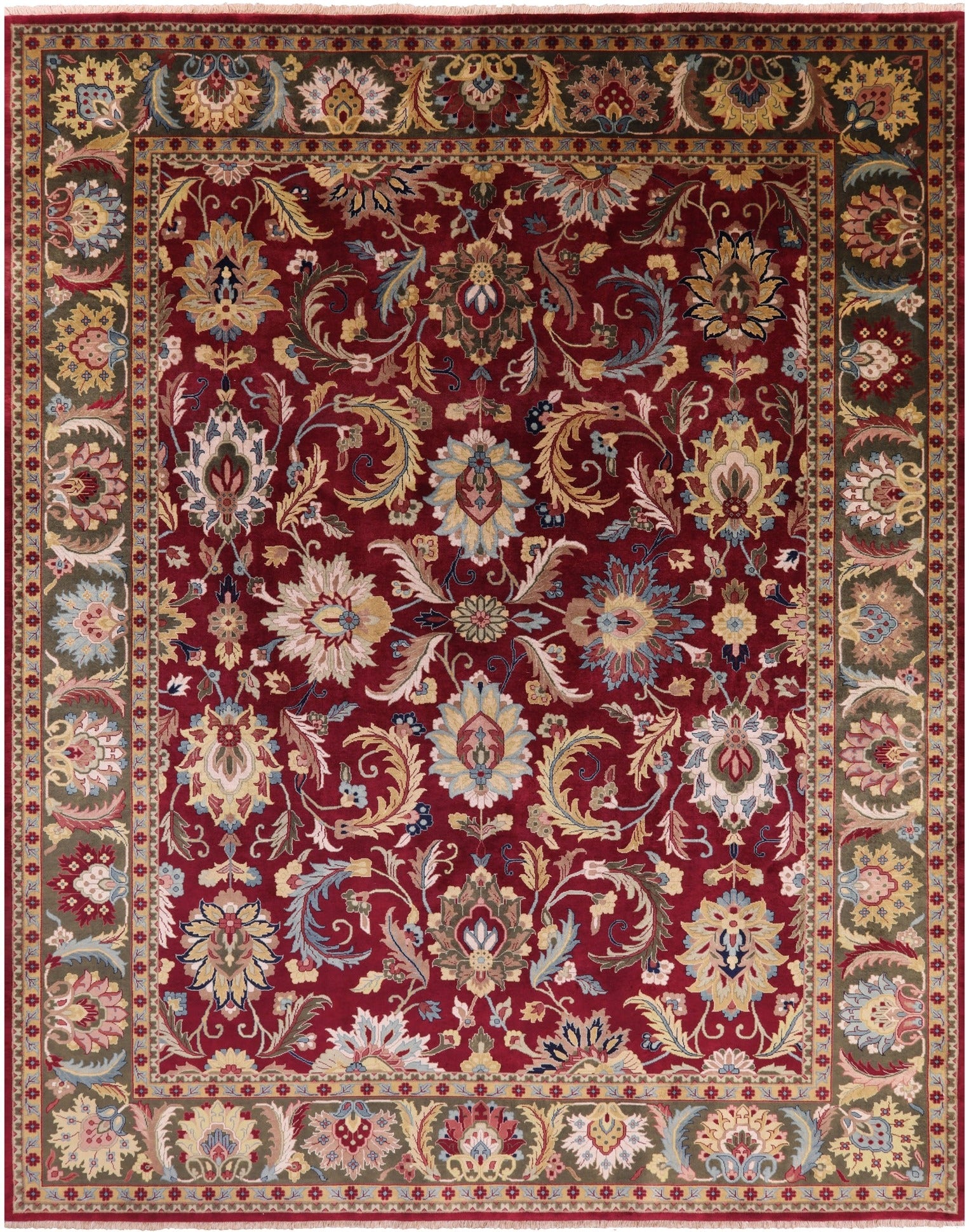 Red Persian Tabriz Handmade Wool Rug - 9' 2" X 12' 0" - Golden Nile