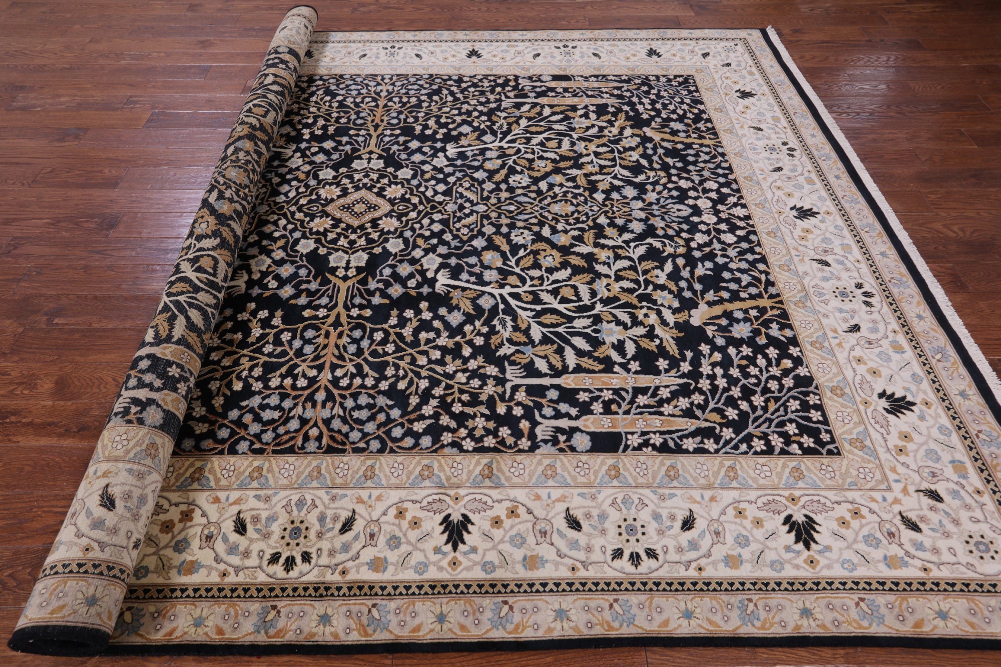 Black Persian Ziegler Hand Knotted Wool Rug - 9' 0" X 11' 9" - Golden Nile