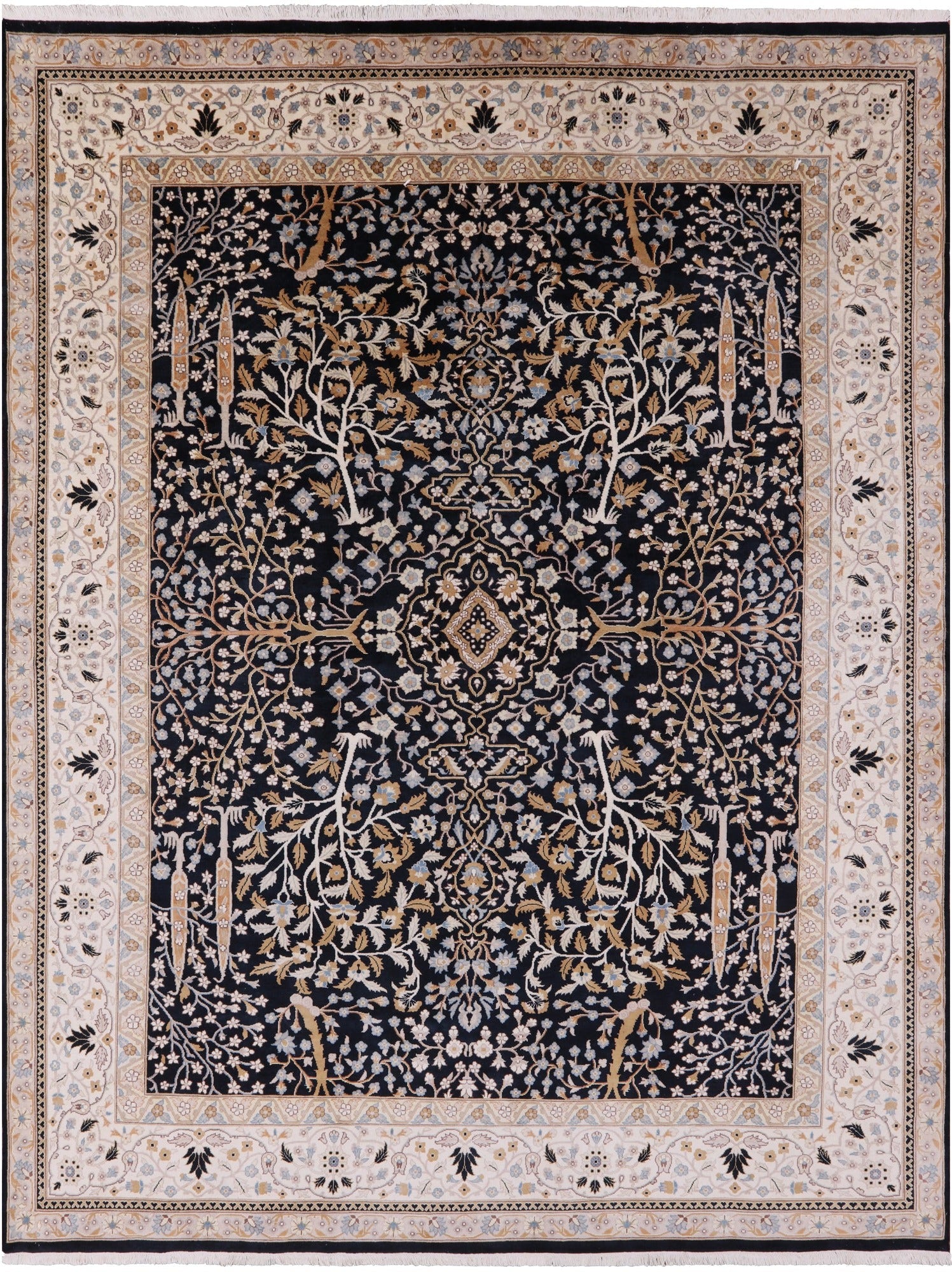Black Persian Ziegler Hand Knotted Wool Rug - 9' 0" X 11' 9" - Golden Nile