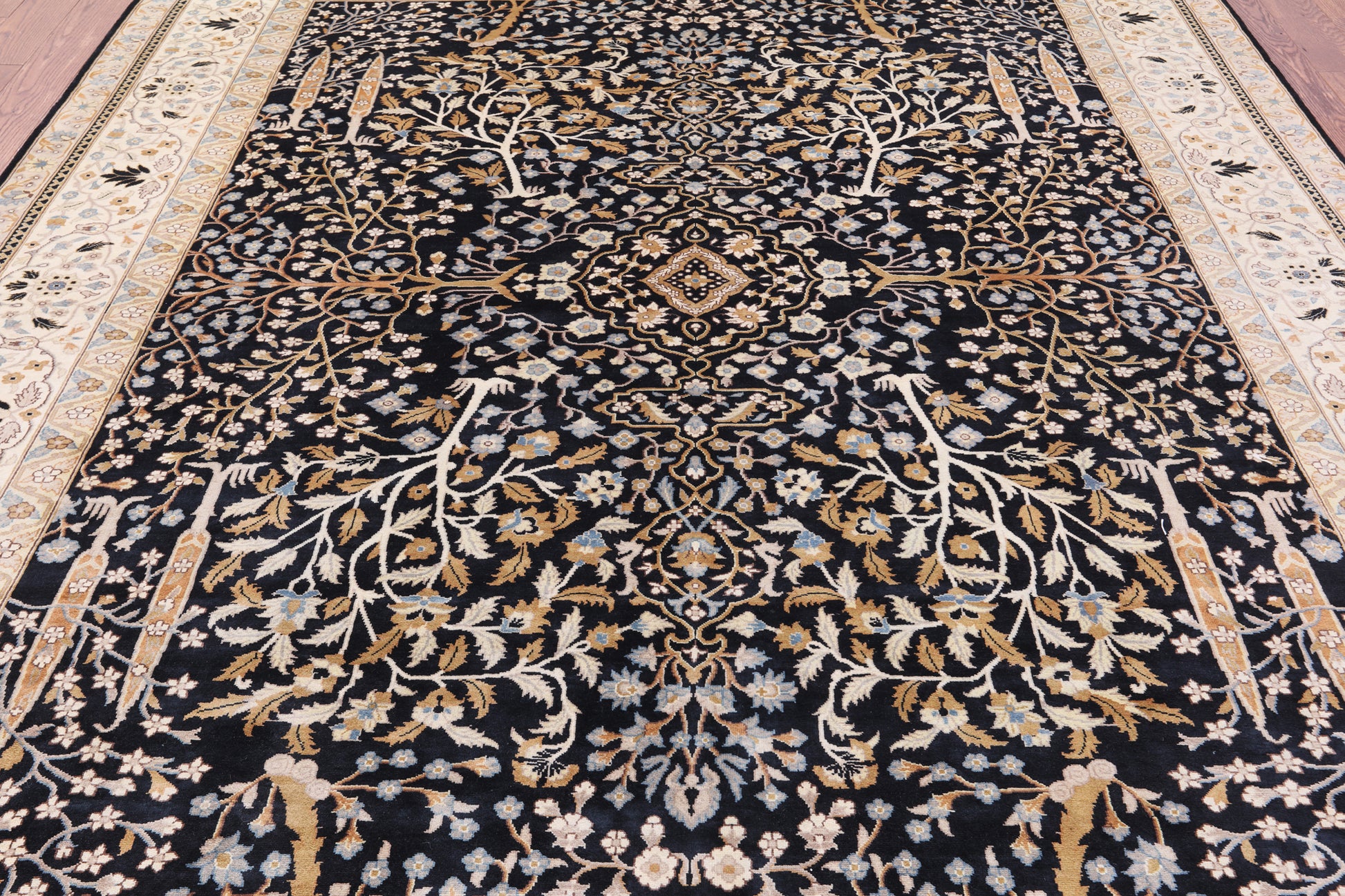 Black Persian Ziegler Hand Knotted Wool Rug - 9' 0" X 11' 9" - Golden Nile
