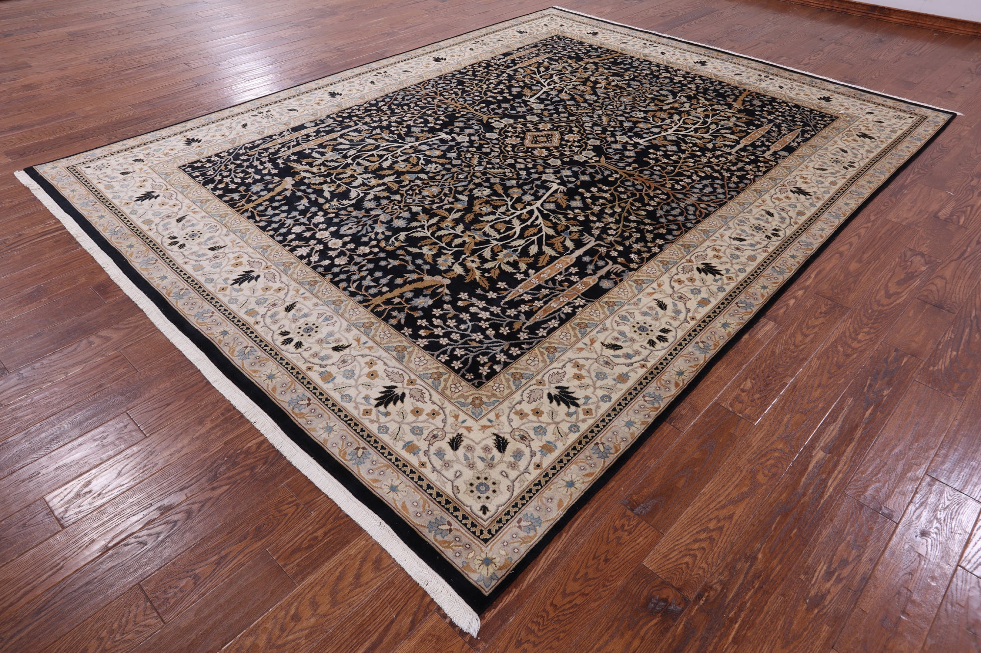 Black Persian Ziegler Hand Knotted Wool Rug - 9' 0" X 11' 9" - Golden Nile
