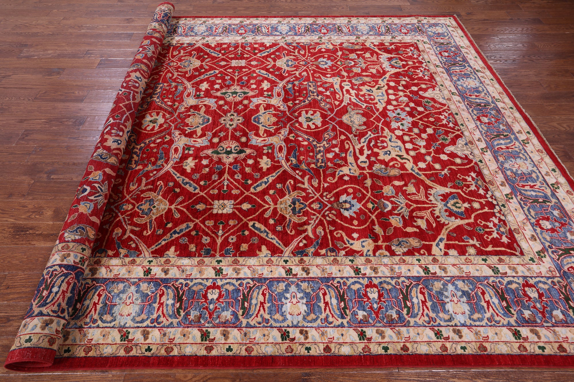 Red Persian Fine Serapi Hand Knotted Wool Rug - 8' 10" X 11' 10" - Golden Nile