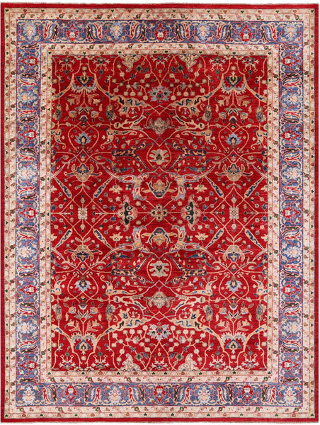 Red Persian Fine Serapi Hand Knotted Wool Rug - 8' 10" X 11' 10" - Golden Nile