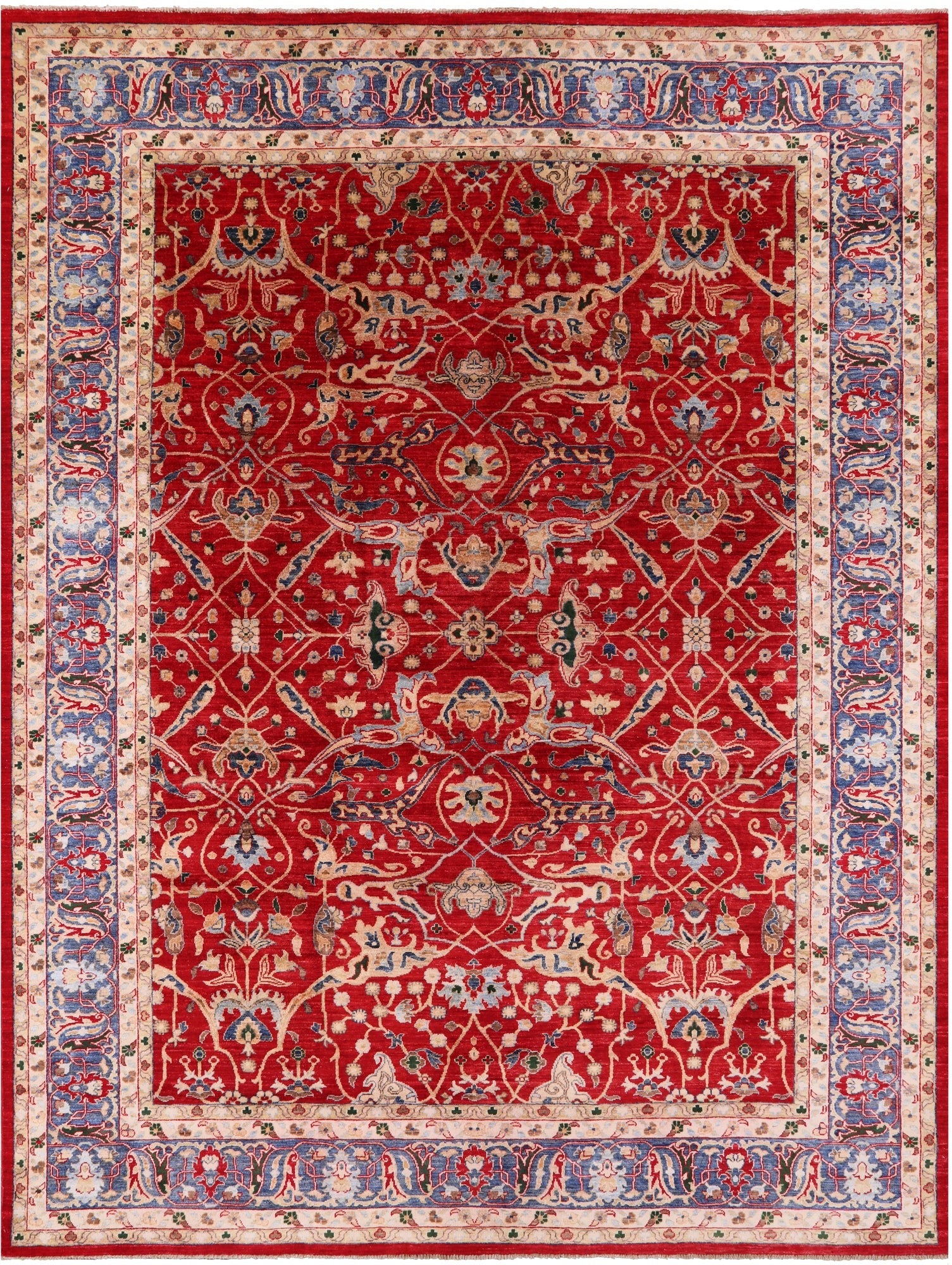 Red Persian Fine Serapi Hand Knotted Wool Rug - 8' 10" X 11' 10" - Golden Nile