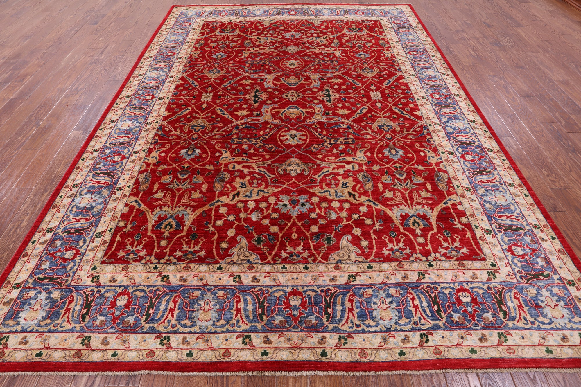 Red Persian Fine Serapi Hand Knotted Wool Rug - 8' 10" X 11' 10" - Golden Nile