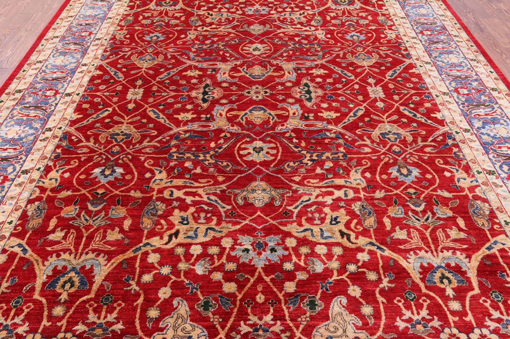 Red Persian Fine Serapi Hand Knotted Wool Rug - 8' 10" X 11' 10" - Golden Nile