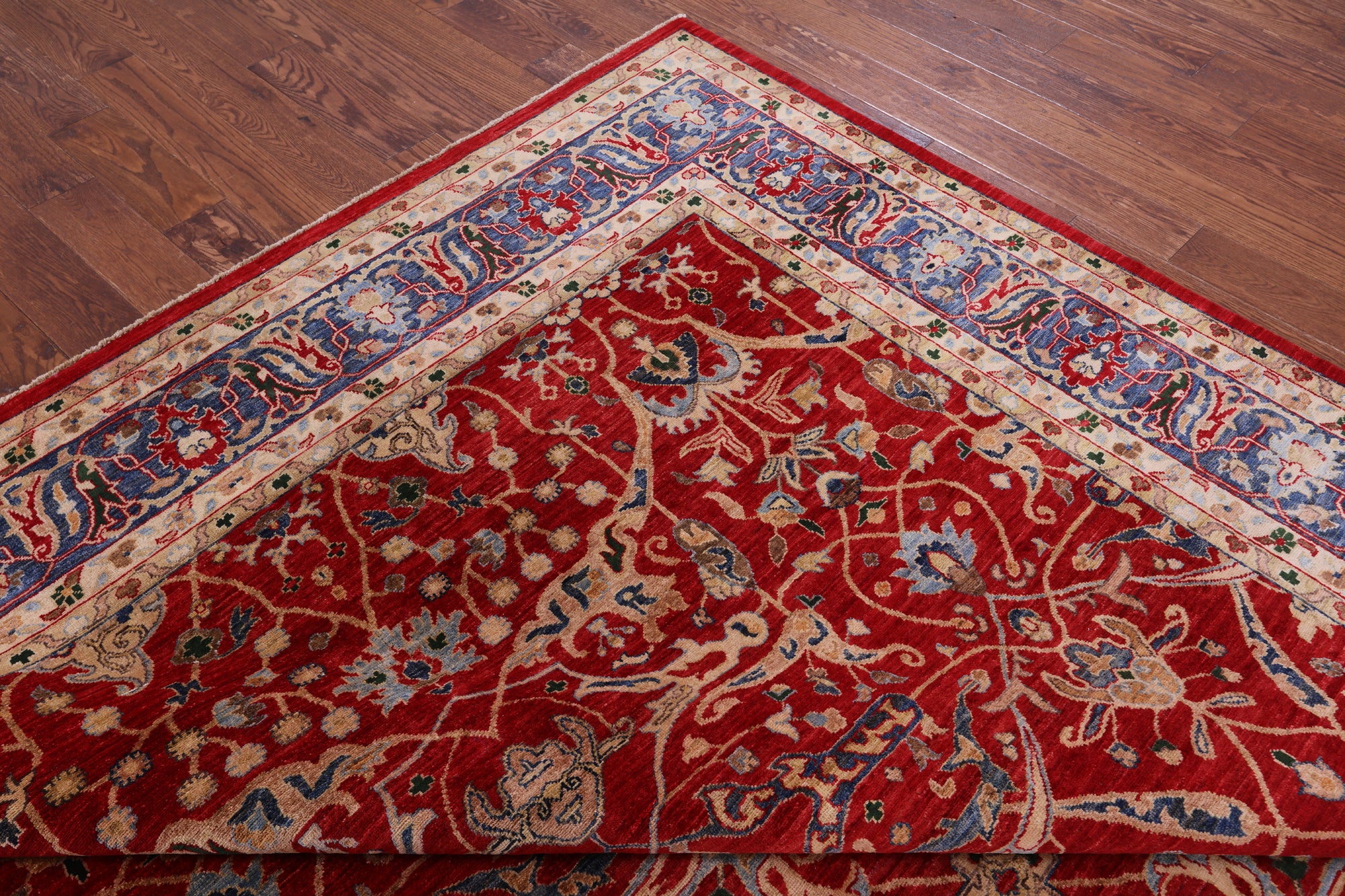 Red Persian Fine Serapi Hand Knotted Wool Rug - 8' 10" X 11' 10" - Golden Nile