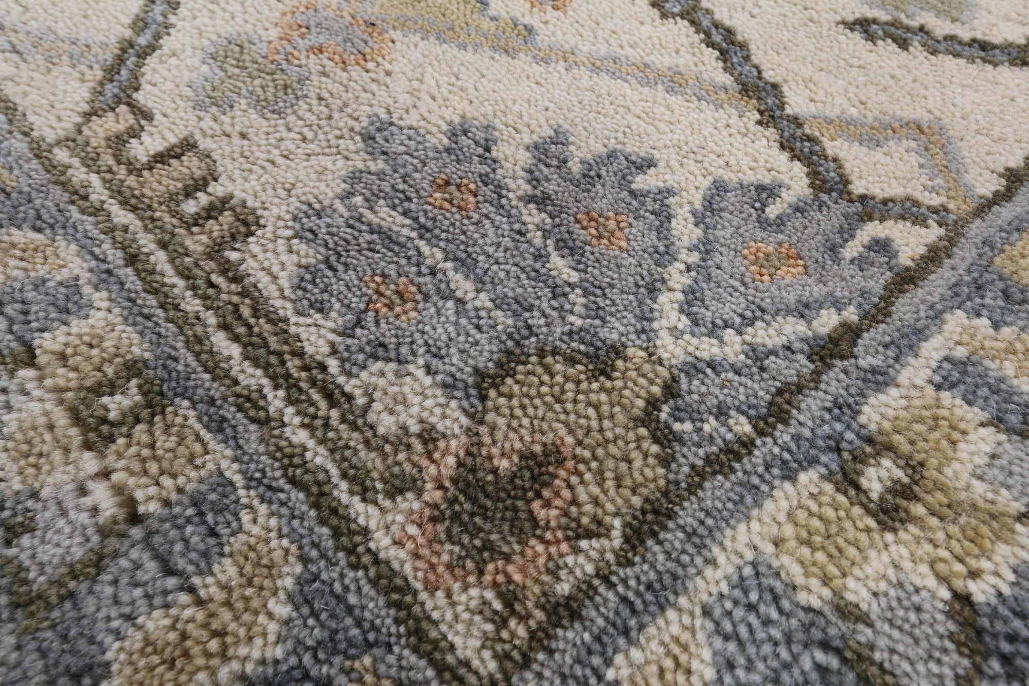 Ivory Turkish Oushak Hand Knotted Wool Area Rug - 8' 3" X 9' 9" - Golden Nile