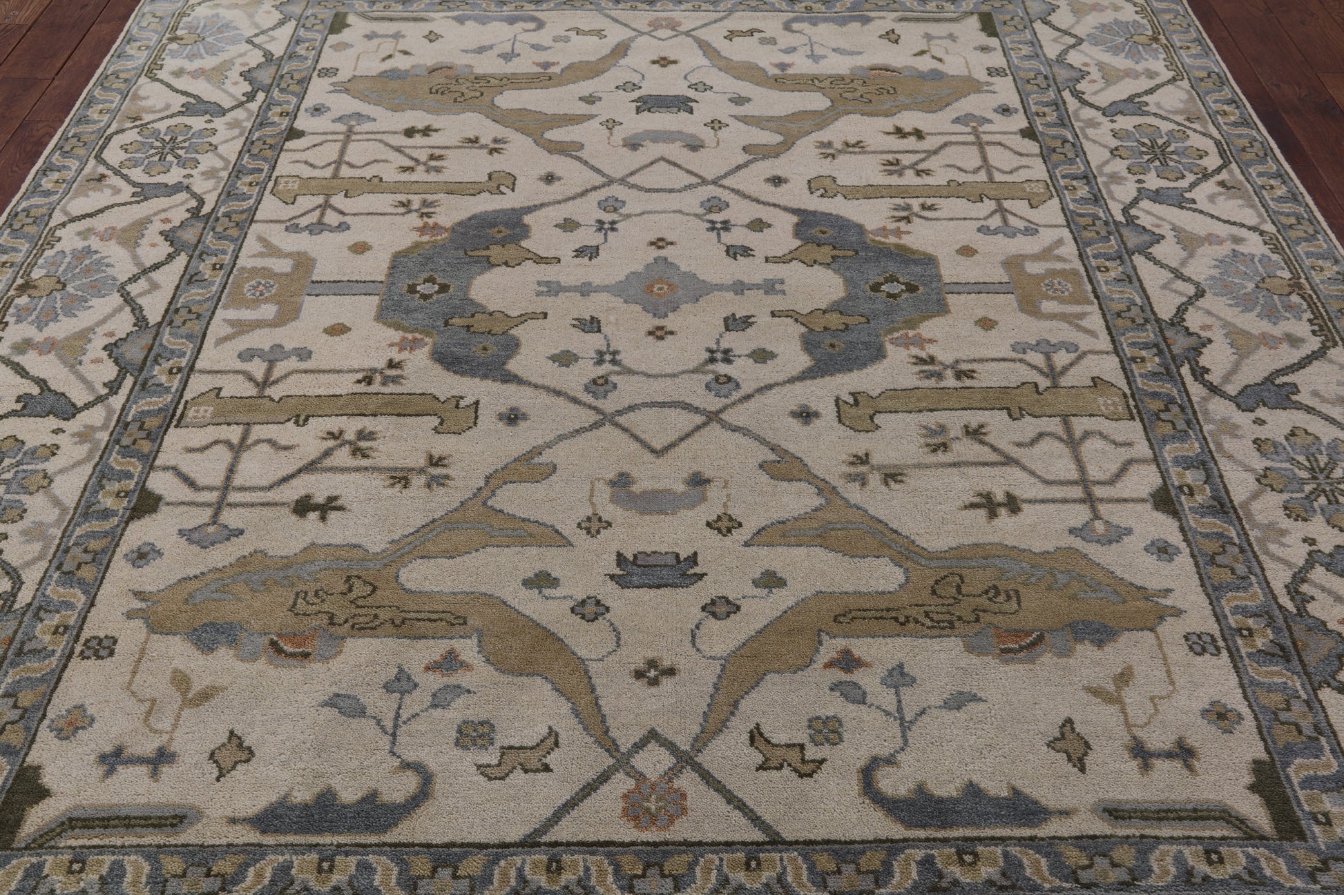 Ivory Turkish Oushak Hand Knotted Wool Area Rug - 8' 3" X 9' 9" - Golden Nile