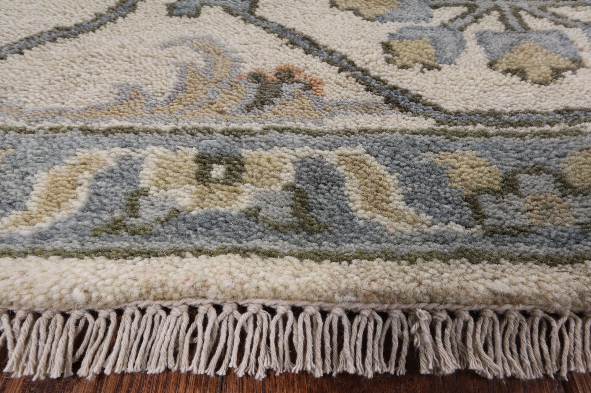 Ivory Turkish Oushak Hand Knotted Wool Area Rug - 8' 3" X 9' 9" - Golden Nile