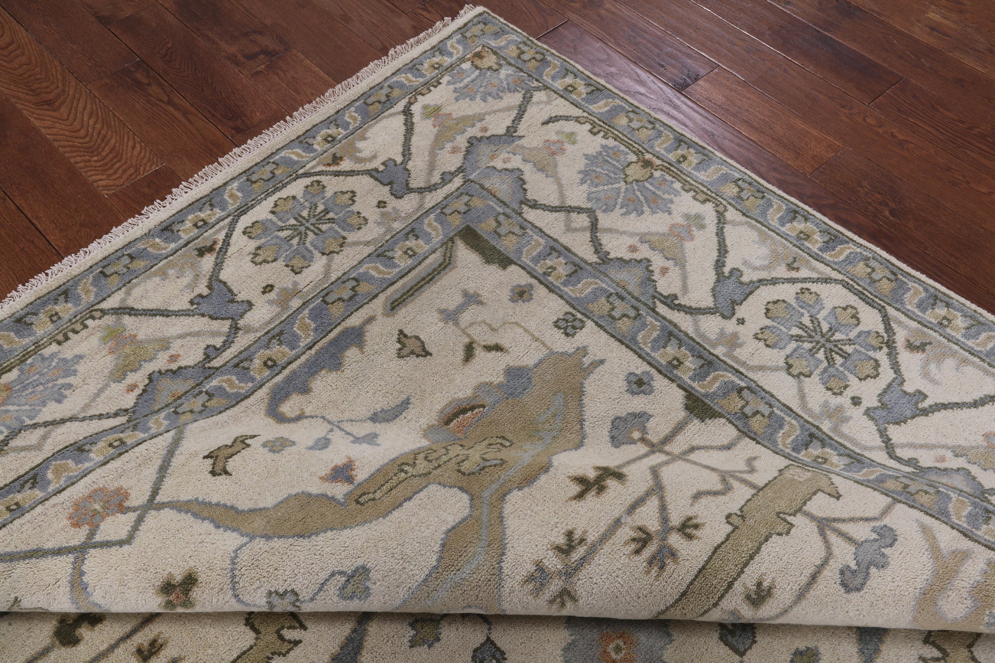 Ivory Turkish Oushak Hand Knotted Wool Area Rug - 8' 3" X 9' 9" - Golden Nile