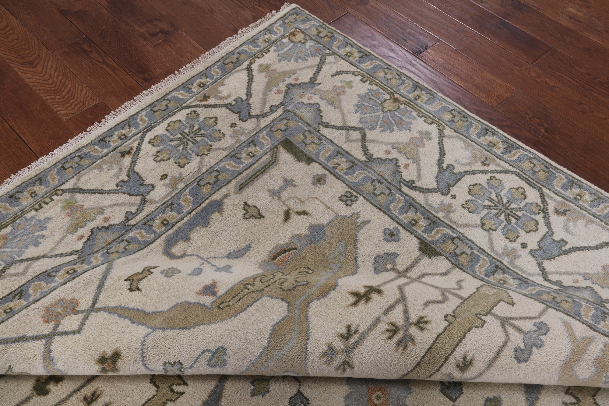 Ivory Turkish Oushak Hand Knotted Wool Area Rug - 8' 3" X 9' 9" - Golden Nile