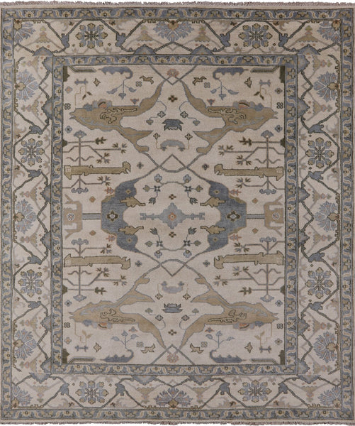 Ivory Turkish Oushak Hand Knotted Wool Area Rug - 8' 3" X 9' 9" - Golden Nile