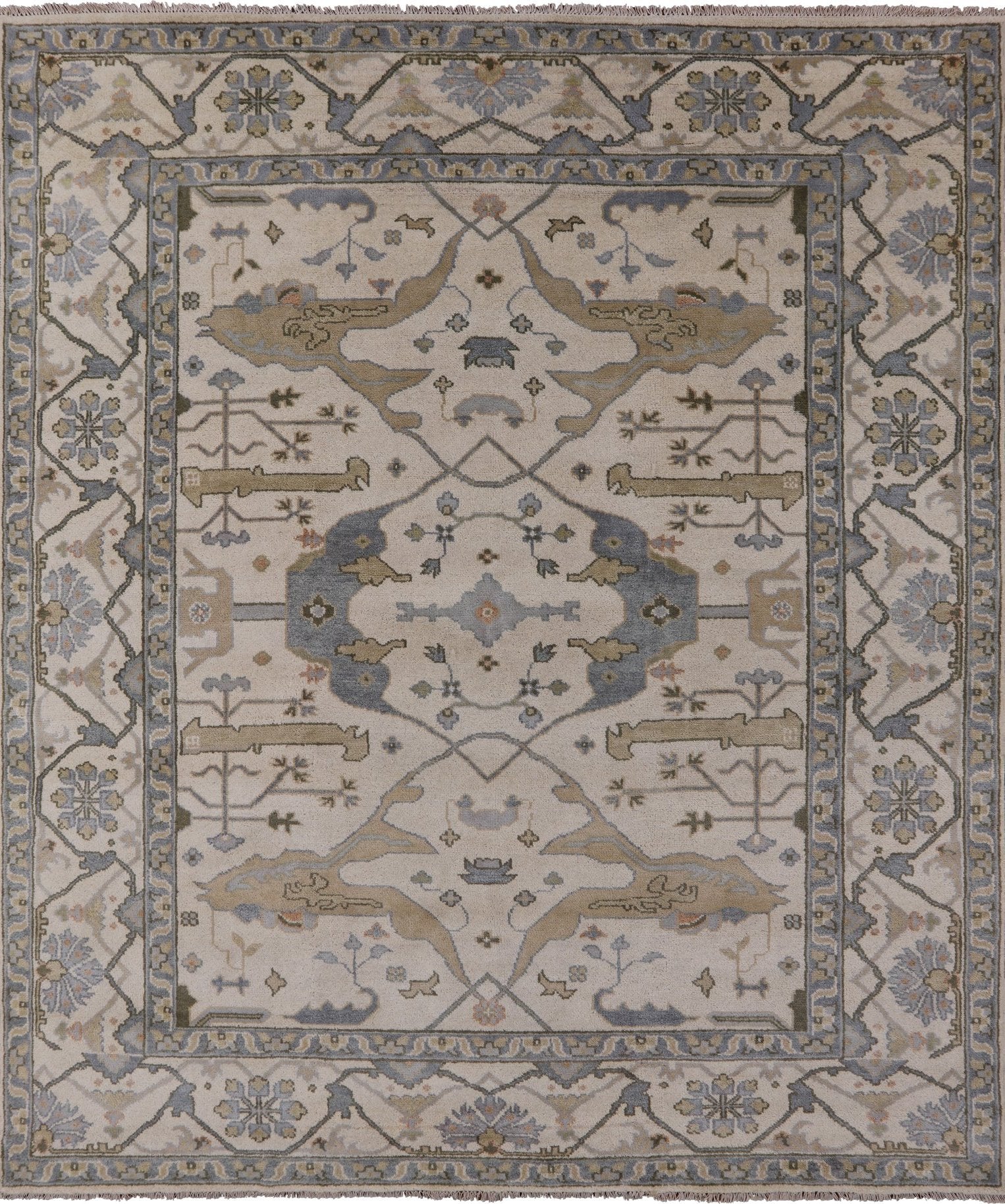 Ivory Turkish Oushak Hand Knotted Wool Area Rug - 8' 3" X 9' 9" - Golden Nile