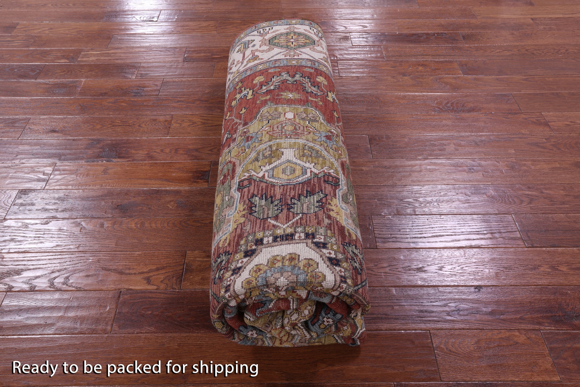 Rust Persian Fine Serapi Hand Knotted Wool Rug - 7' 10" X 10' 1" - Golden Nile
