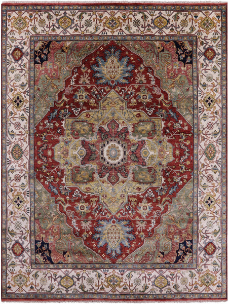 Rust Persian Fine Serapi Hand Knotted Wool Rug - 7' 10" X 10' 1" - Golden Nile
