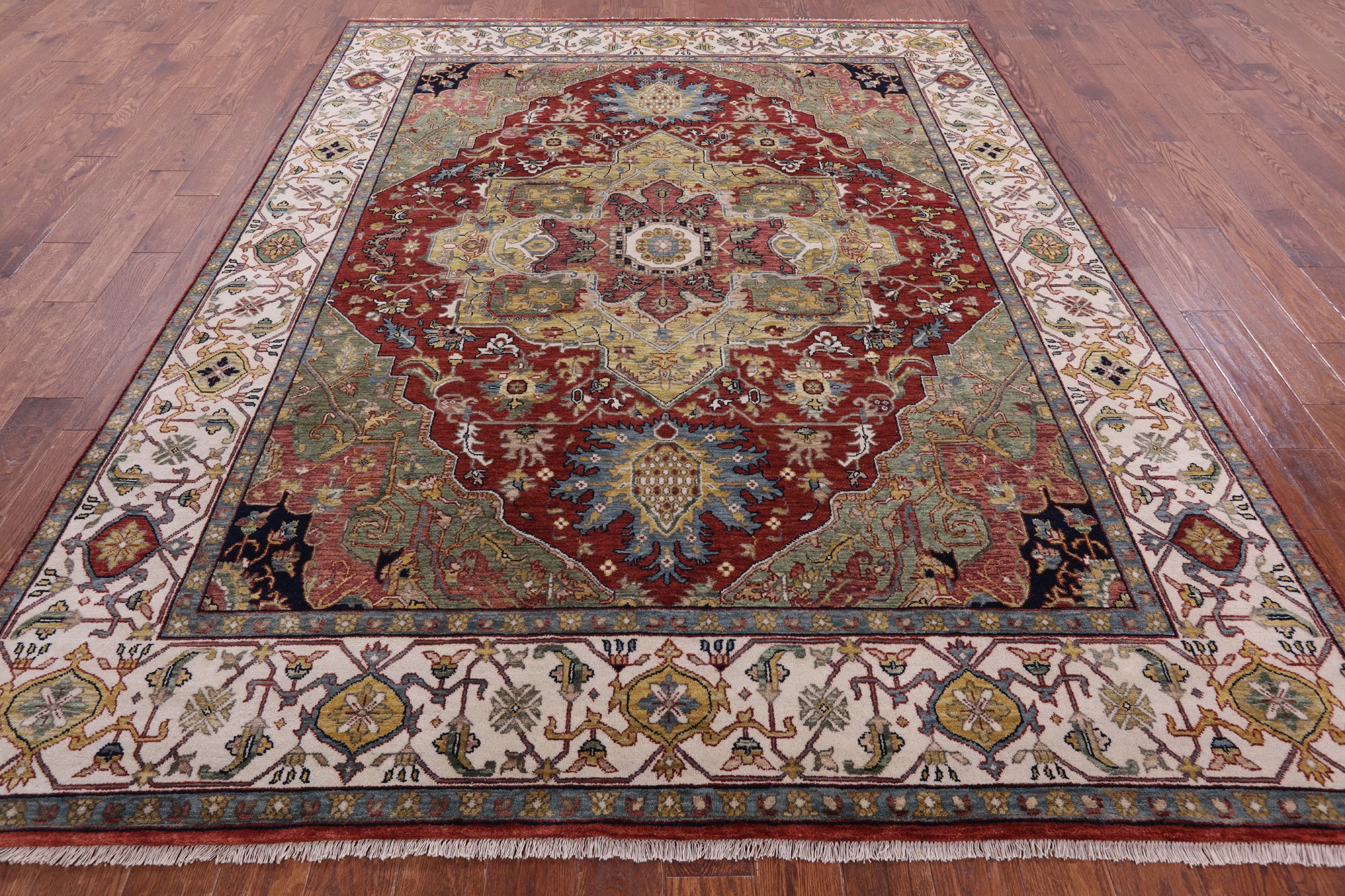 Rust Persian Fine Serapi Hand Knotted Wool Rug - 7' 10" X 10' 1" - Golden Nile