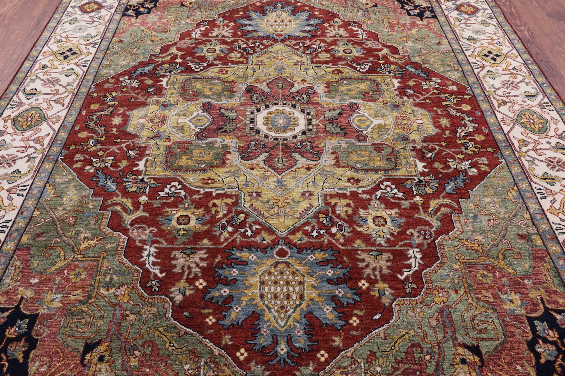 Rust Persian Fine Serapi Hand Knotted Wool Rug - 7' 10" X 10' 1" - Golden Nile