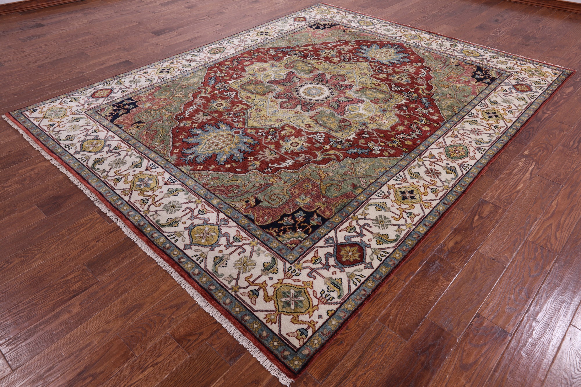 Rust Persian Fine Serapi Hand Knotted Wool Rug - 7' 10" X 10' 1" - Golden Nile