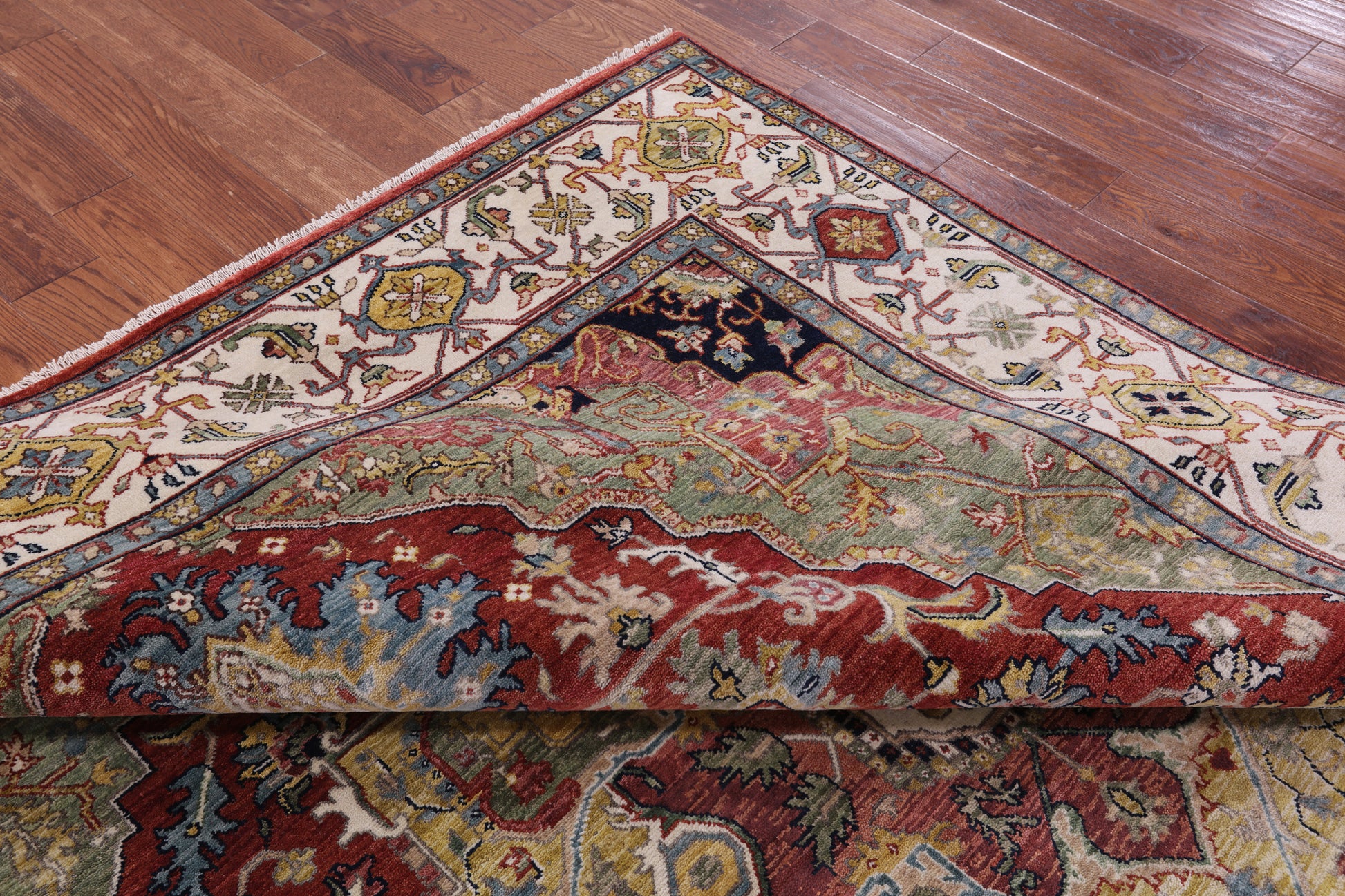 Rust Persian Fine Serapi Hand Knotted Wool Rug - 7' 10" X 10' 1" - Golden Nile
