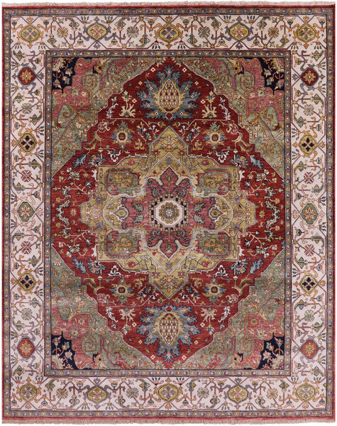 Rust Persian Fine Serapi Handmade Wool Rug - 7' 9" X 9' 9" - Golden Nile