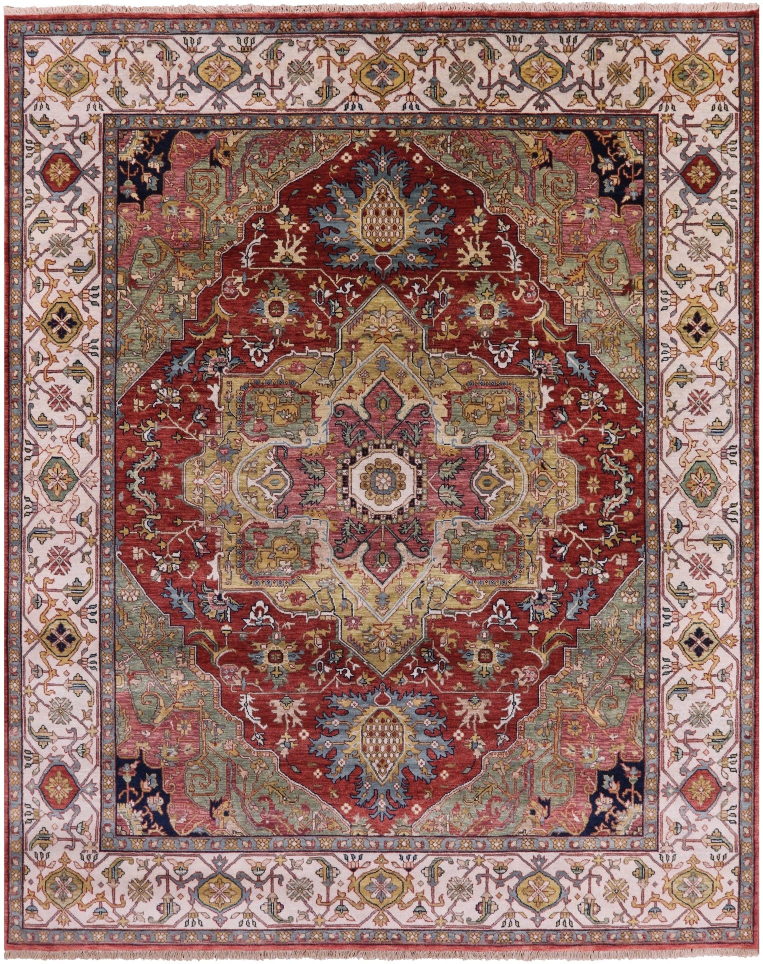 Rust Persian Fine Serapi Handmade Wool Rug - 7' 9" X 9' 9" - Golden Nile