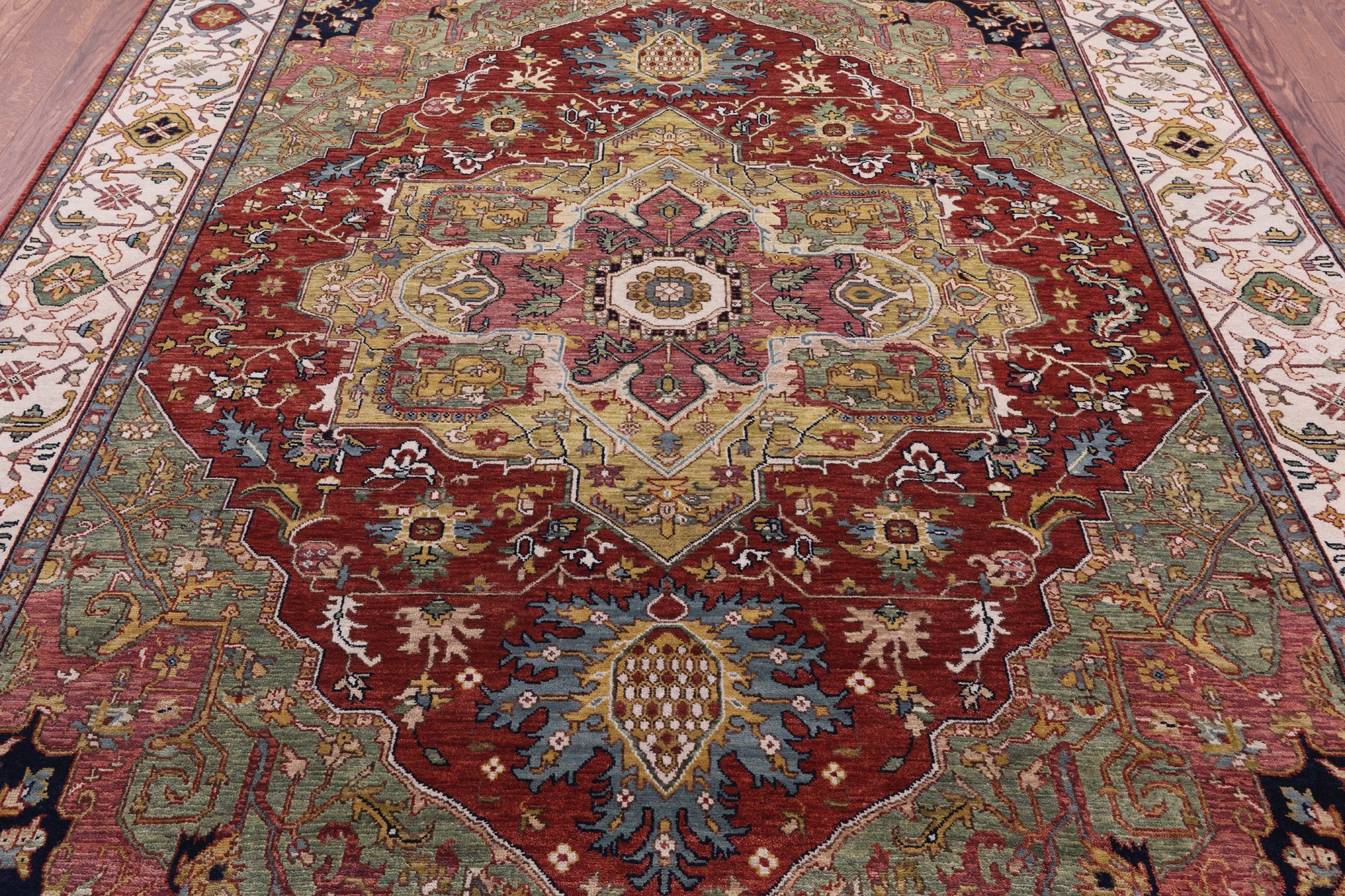 Rust Persian Fine Serapi Handmade Wool Rug - 7' 9" X 9' 9" - Golden Nile
