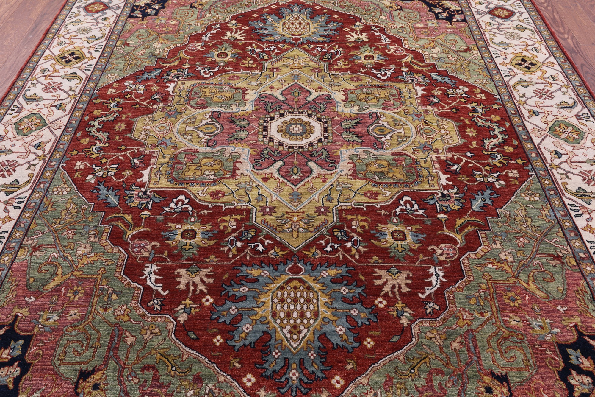 Rust Persian Fine Serapi Handmade Wool Rug - 7' 9" X 9' 9" - Golden Nile