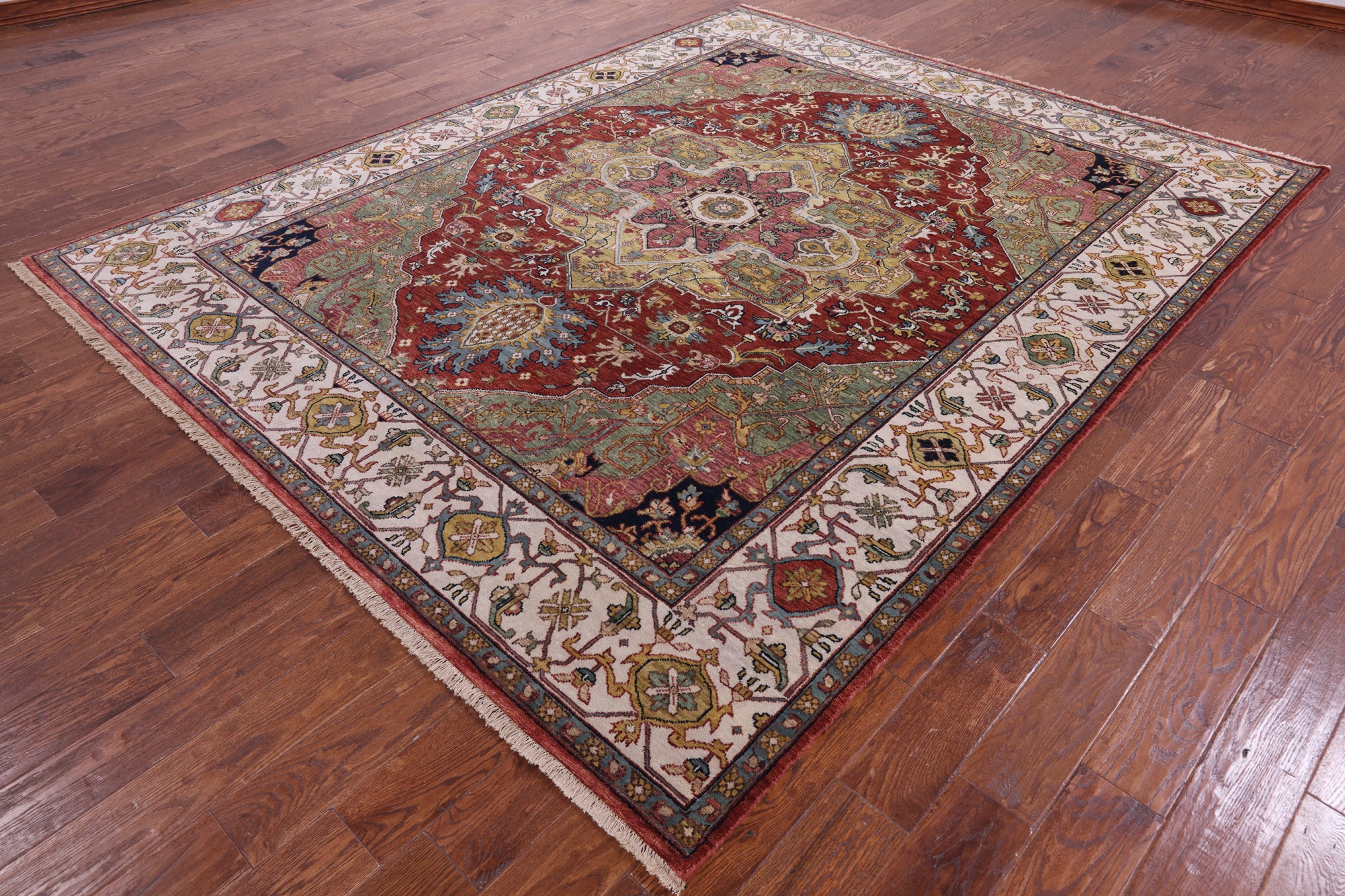 Rust Persian Fine Serapi Handmade Wool Rug - 7' 9" X 9' 9" - Golden Nile