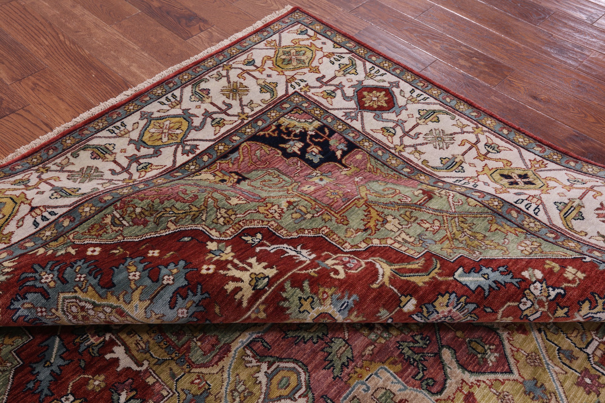 Rust Persian Fine Serapi Handmade Wool Rug - 7' 9" X 9' 9" - Golden Nile