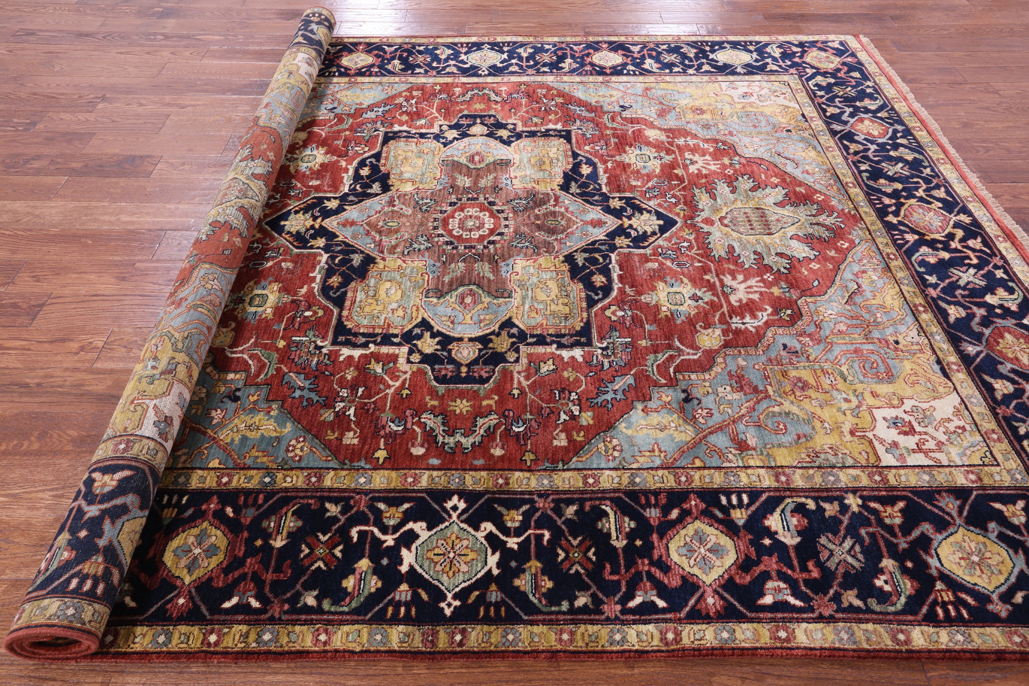 Rust Persian Fine Serapi Hand Knotted Wool Rug - 7' 11" X 9' 9" - Golden Nile