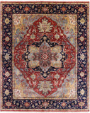 Rust Persian Fine Serapi Hand Knotted Wool Rug - 7' 11" X 9' 9" - Golden Nile