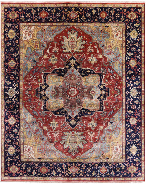 Rust Persian Fine Serapi Hand Knotted Wool Rug - 7' 11" X 9' 9" - Golden Nile