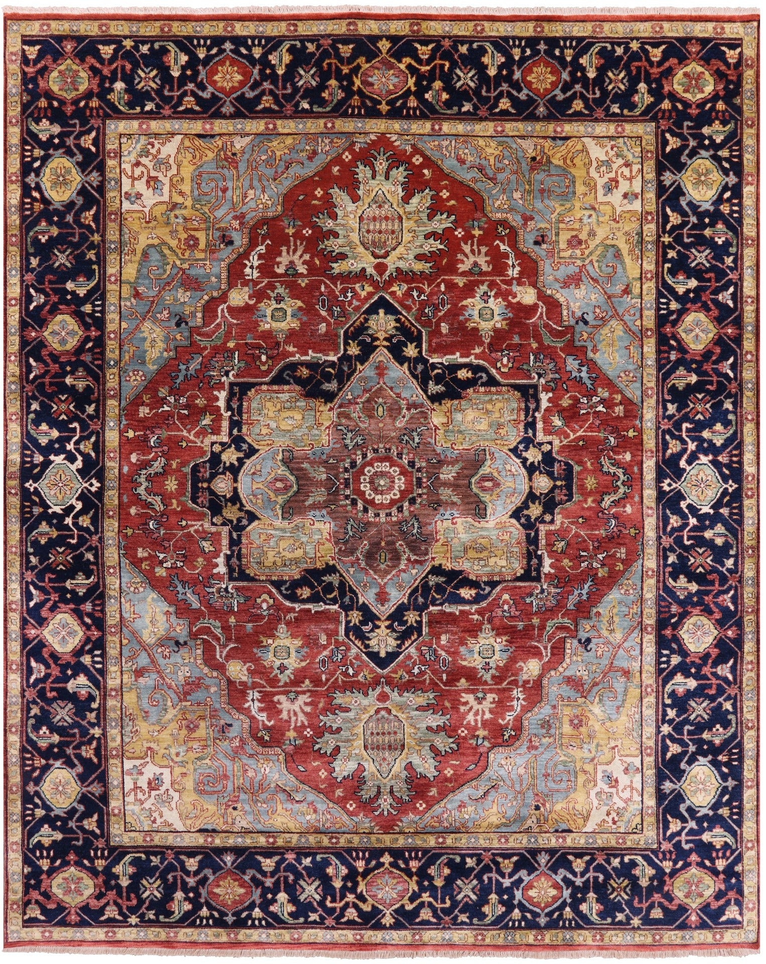 Rust Persian Fine Serapi Hand Knotted Wool Rug - 7' 11" X 9' 9" - Golden Nile