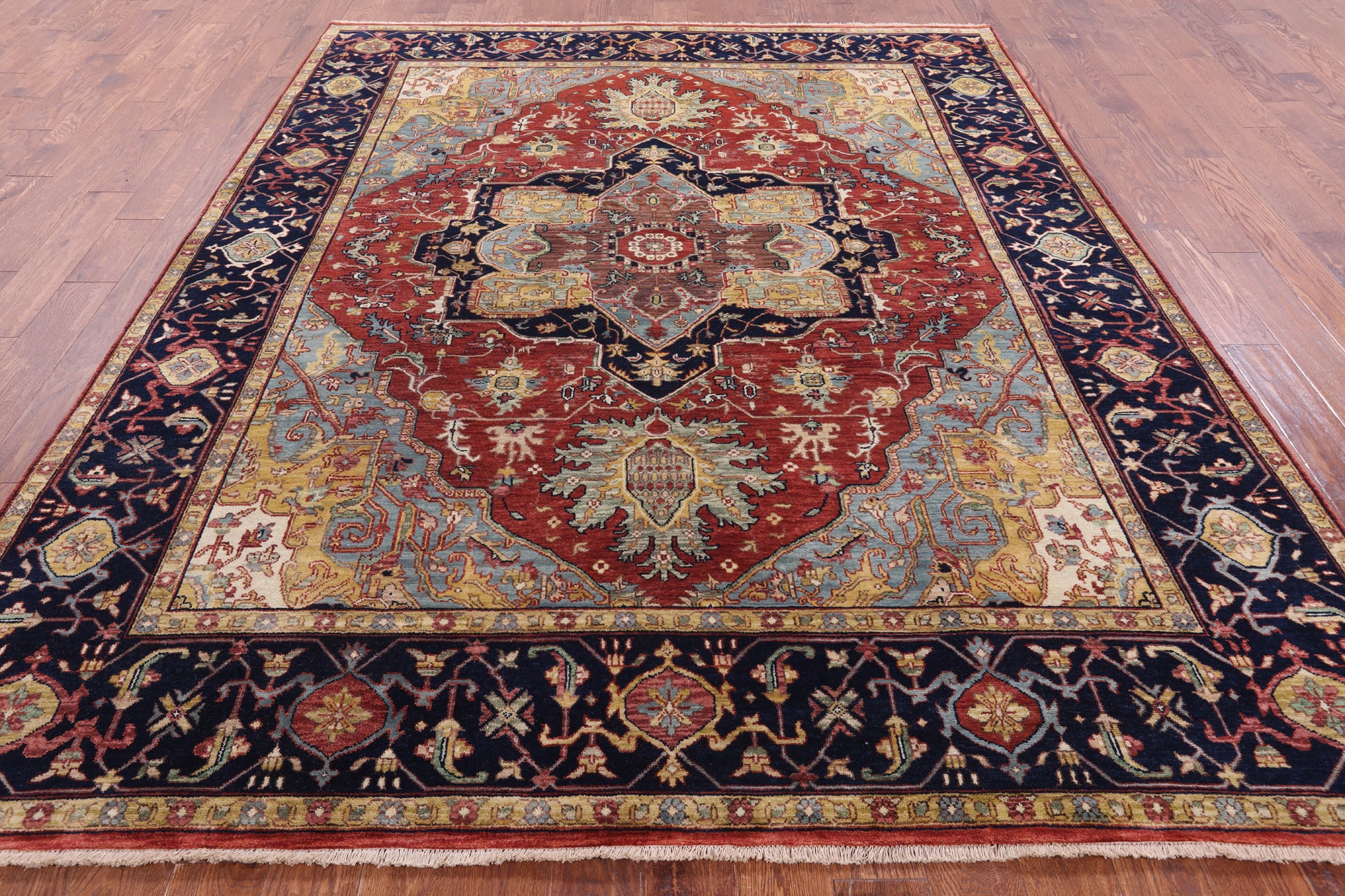 Rust Persian Fine Serapi Hand Knotted Wool Rug - 7' 11" X 9' 9" - Golden Nile