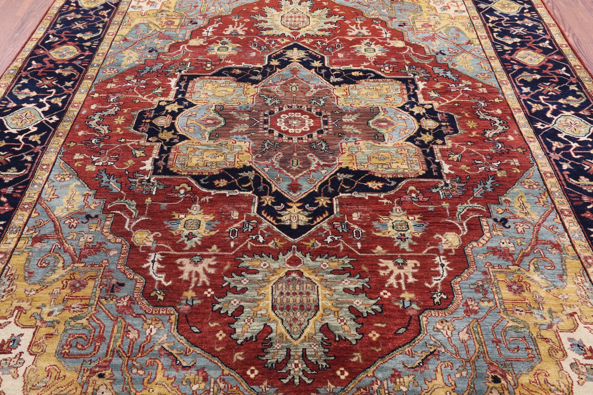 Rust Persian Fine Serapi Hand Knotted Wool Rug - 7' 11" X 9' 9" - Golden Nile
