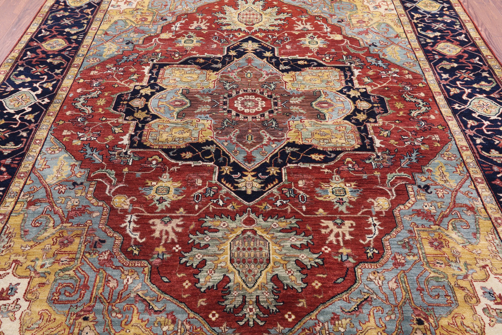 Rust Persian Fine Serapi Hand Knotted Wool Rug - 7' 11" X 9' 9" - Golden Nile