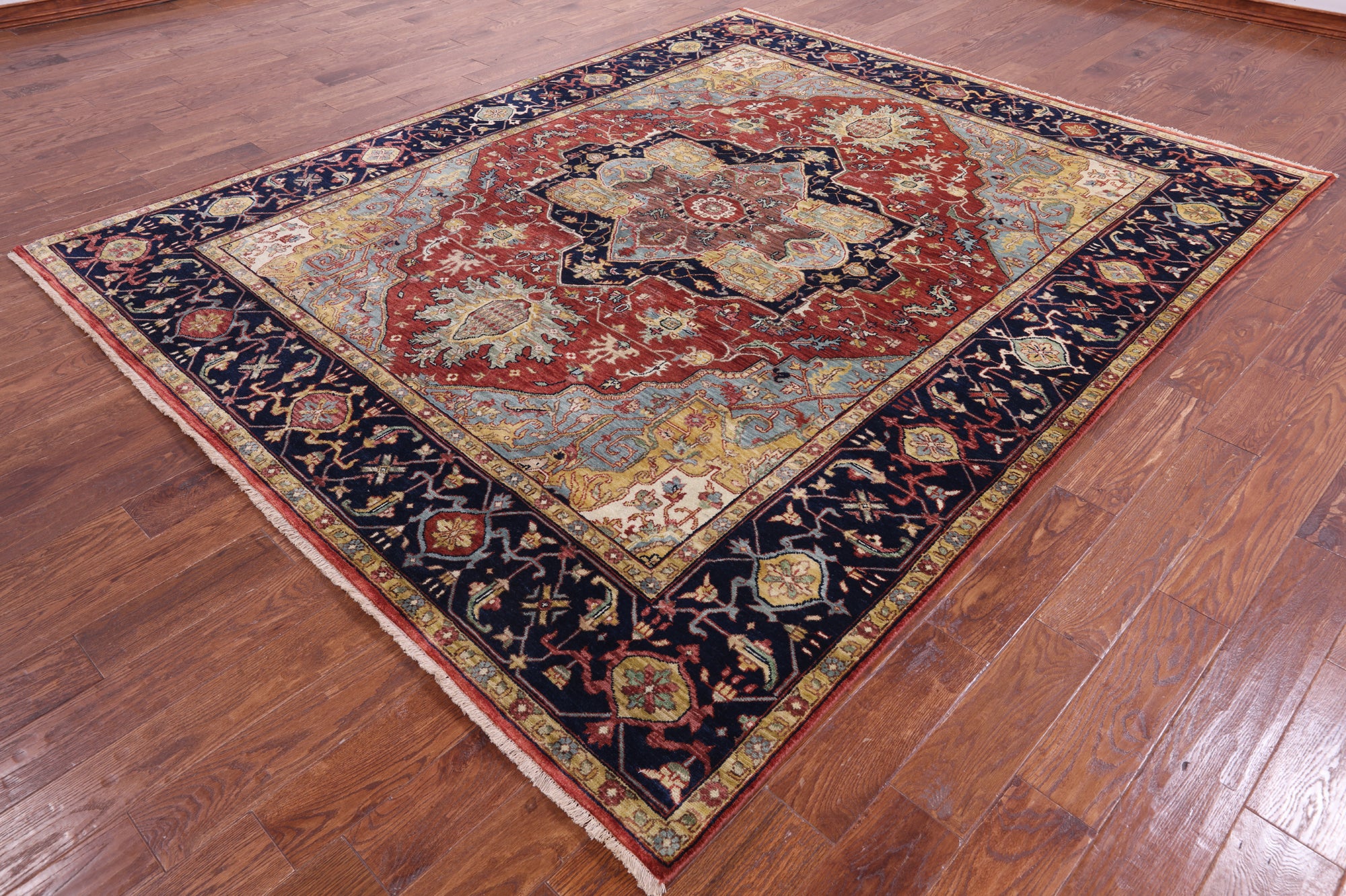 Rust Persian Fine Serapi Hand Knotted Wool Rug - 7' 11" X 9' 9" - Golden Nile