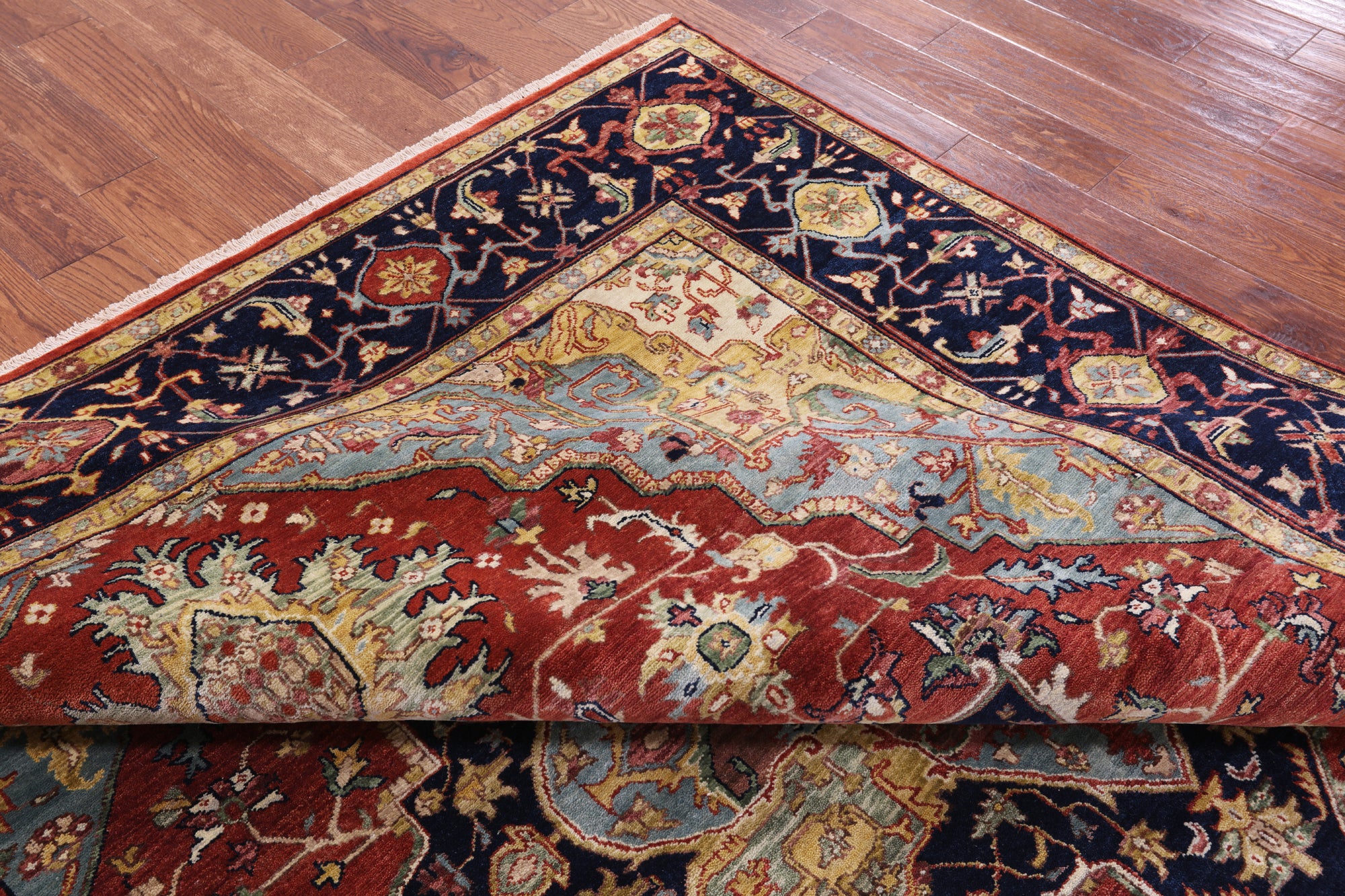 Rust Persian Fine Serapi Hand Knotted Wool Rug - 7' 11" X 9' 9" - Golden Nile