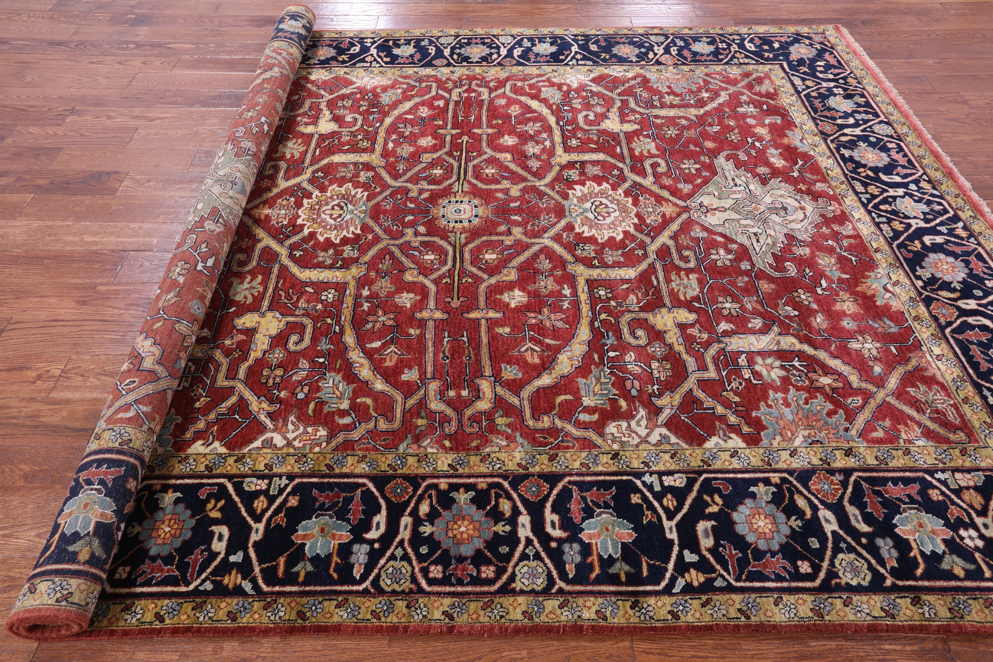 Red Persian Fine Serapi Hand Knotted Wool Rug - 7' 11" X 10' 0" - Golden Nile