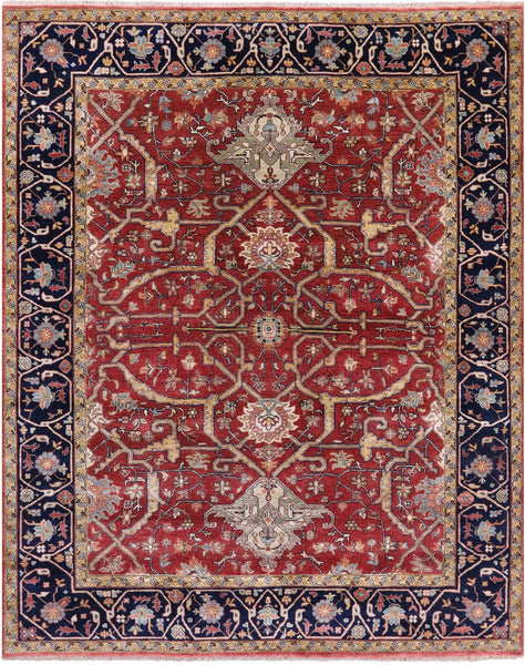 Red Persian Fine Serapi Hand Knotted Wool Rug - 7' 11" X 10' 0" - Golden Nile