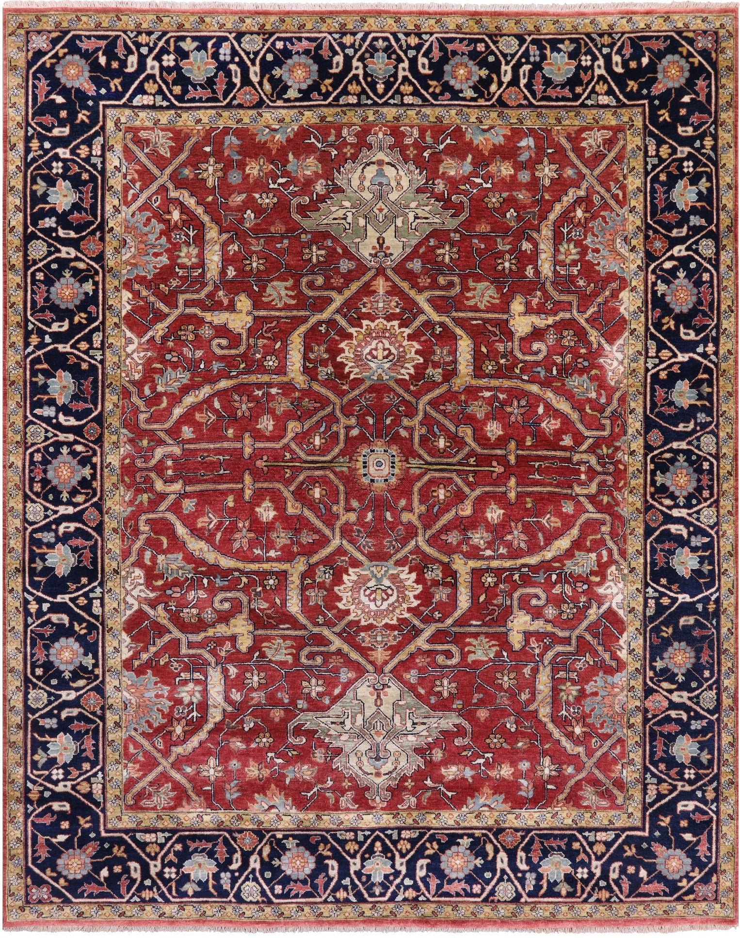 Red Persian Fine Serapi Hand Knotted Wool Rug - 7' 11" X 10' 0" - Golden Nile