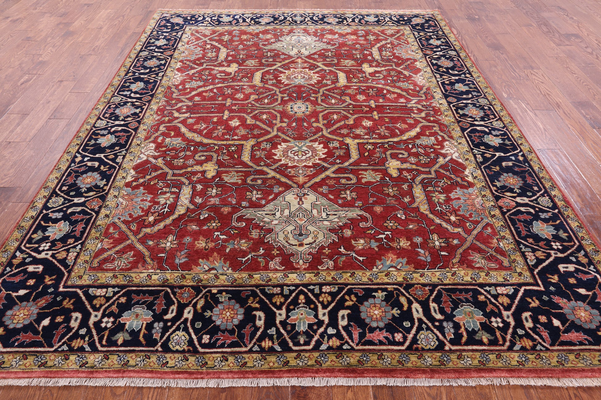 Red Persian Fine Serapi Hand Knotted Wool Rug - 7' 11" X 10' 0" - Golden Nile