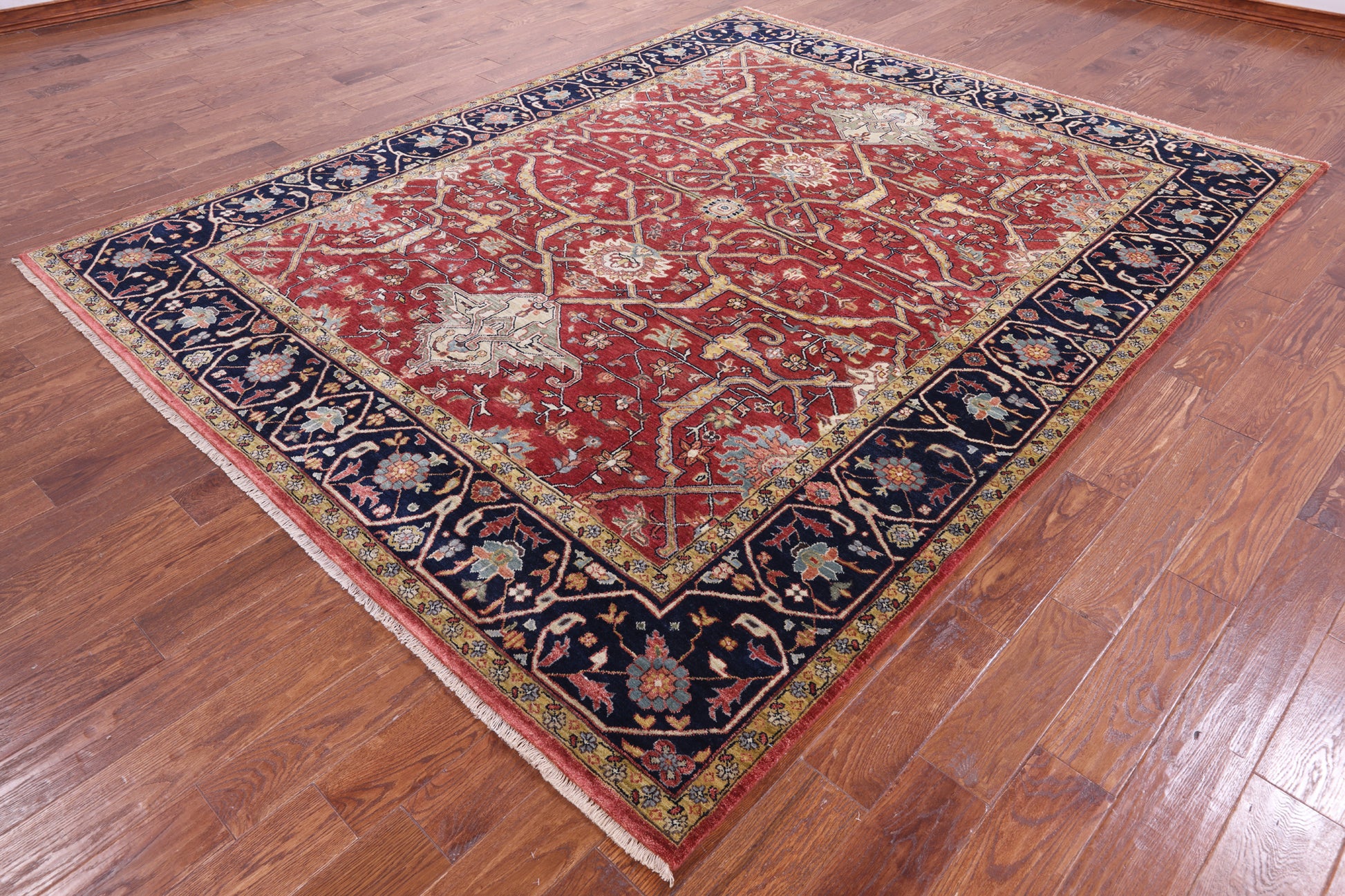 Red Persian Fine Serapi Hand Knotted Wool Rug - 7' 11" X 10' 0" - Golden Nile