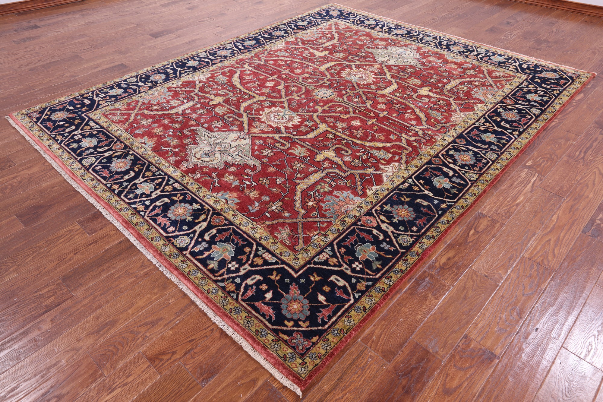 Red Persian Fine Serapi Hand Knotted Wool Rug - 7' 11" X 10' 0" - Golden Nile