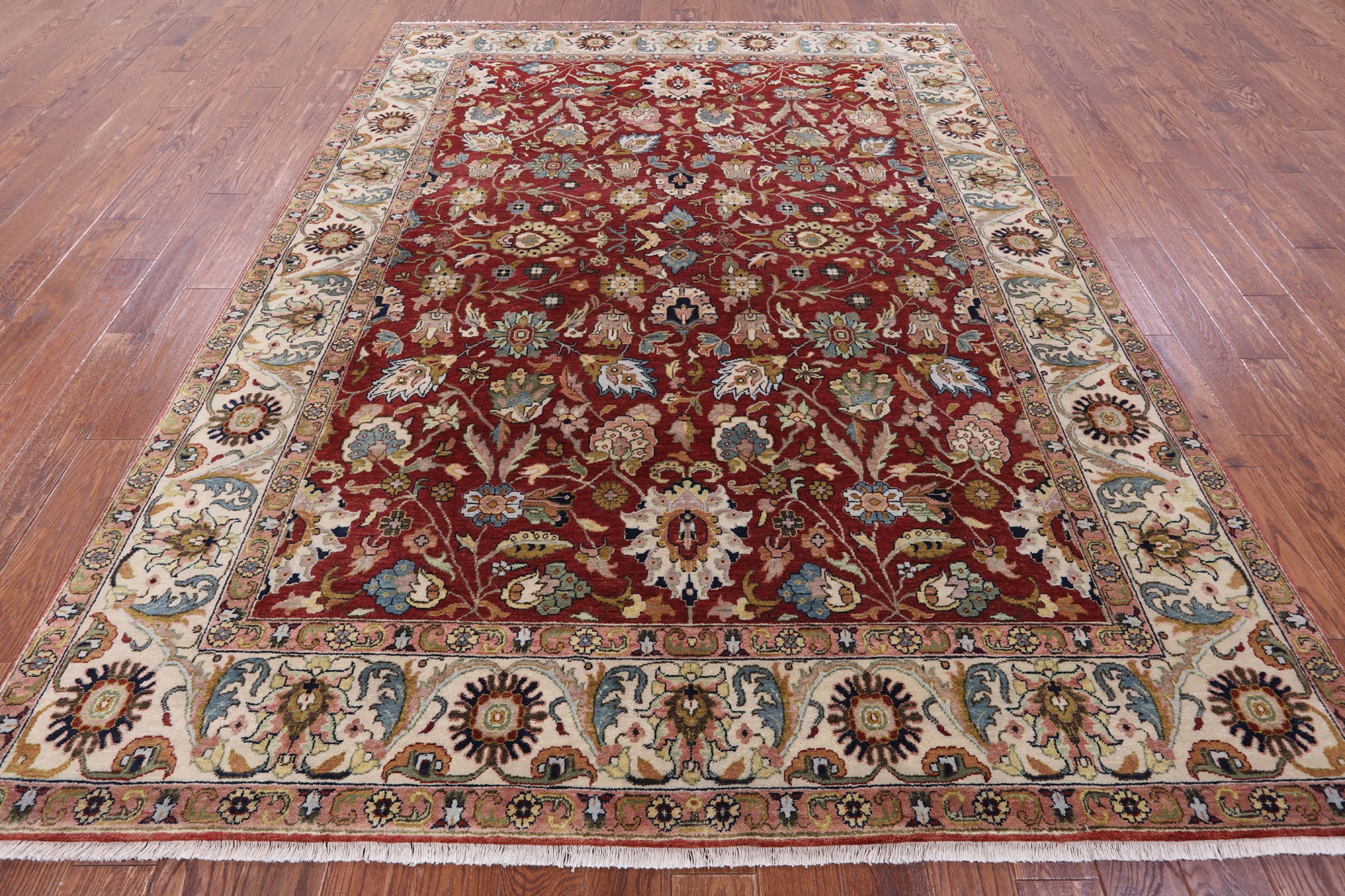 Red Persian Fine Serapi Hand Knotted Wool Rug - 7' 8" X 9' 10" - Golden Nile