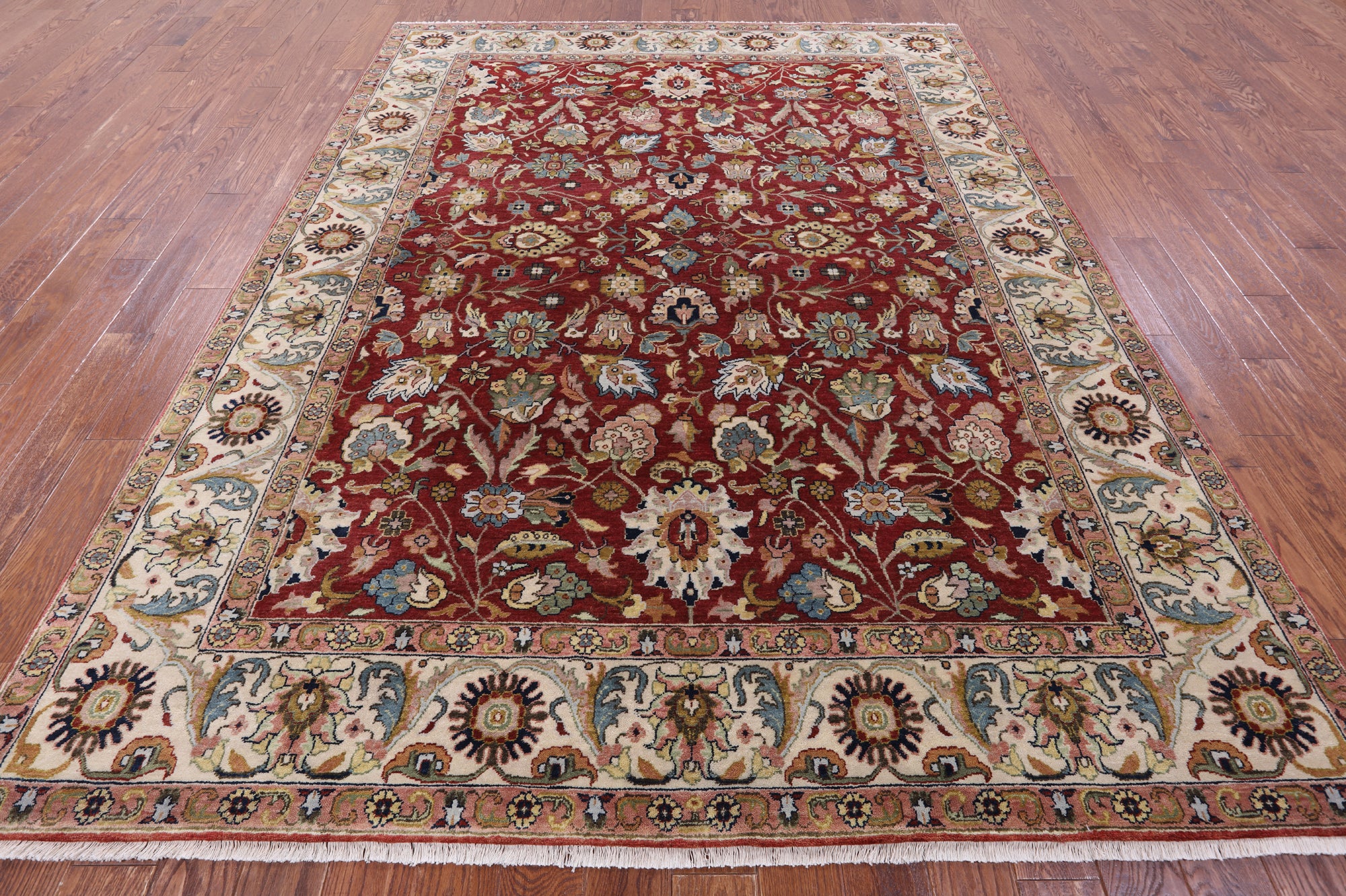 Red Persian Fine Serapi Hand Knotted Wool Rug - 7' 8" X 9' 10" - Golden Nile