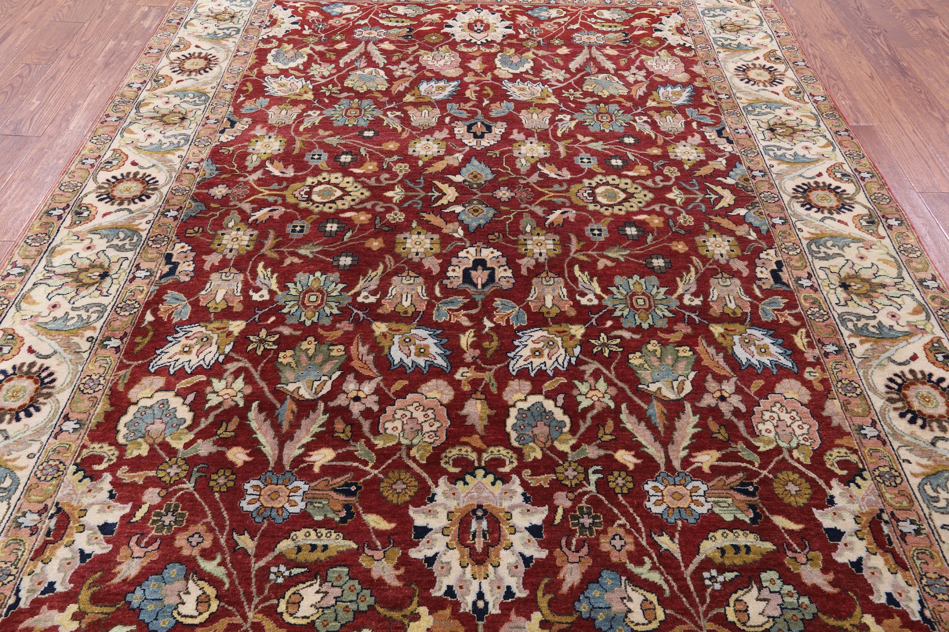Red Persian Fine Serapi Hand Knotted Wool Rug - 7' 8" X 9' 10" - Golden Nile