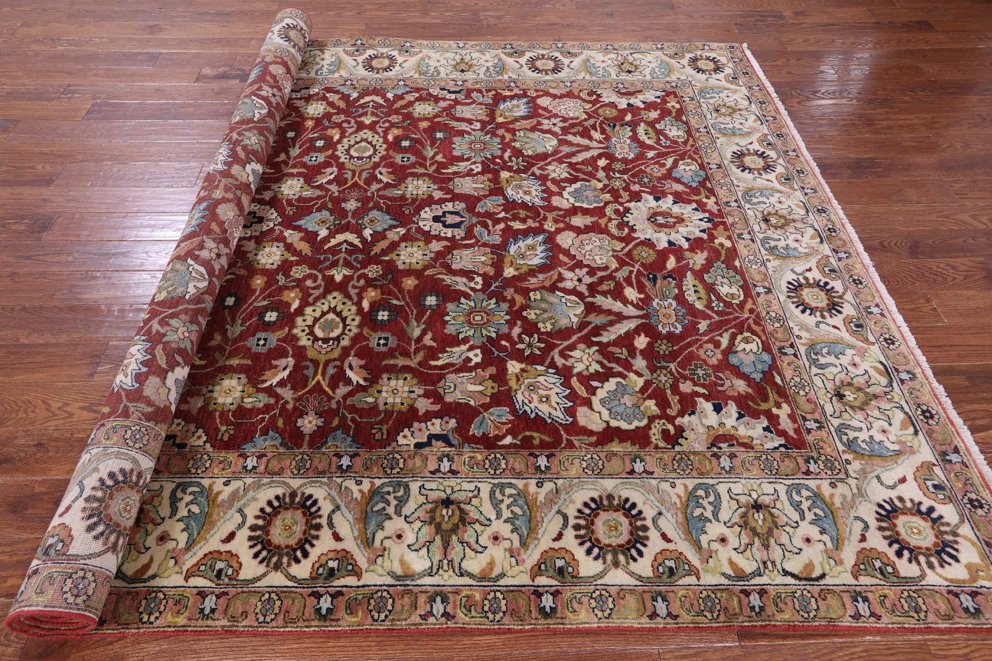 Red Persian Fine Serapi Hand Knotted Wool Rug - 7' 8" X 9' 10" - Golden Nile