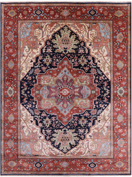 Blue Persian Fine Serapi Hand Knotted Wool Rug - 9' 0" X 11' 11" - Golden Nile